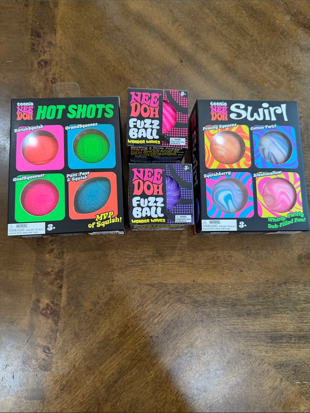 Authentic NeeDoh Hot Shots & Swirl Squish Toy Set - 2 Fuzz balls pink and purple